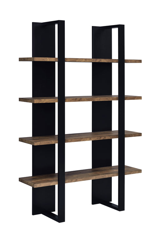 Danbrook 71-inch 4-shelf Bookshelf Black and Aged Walnut