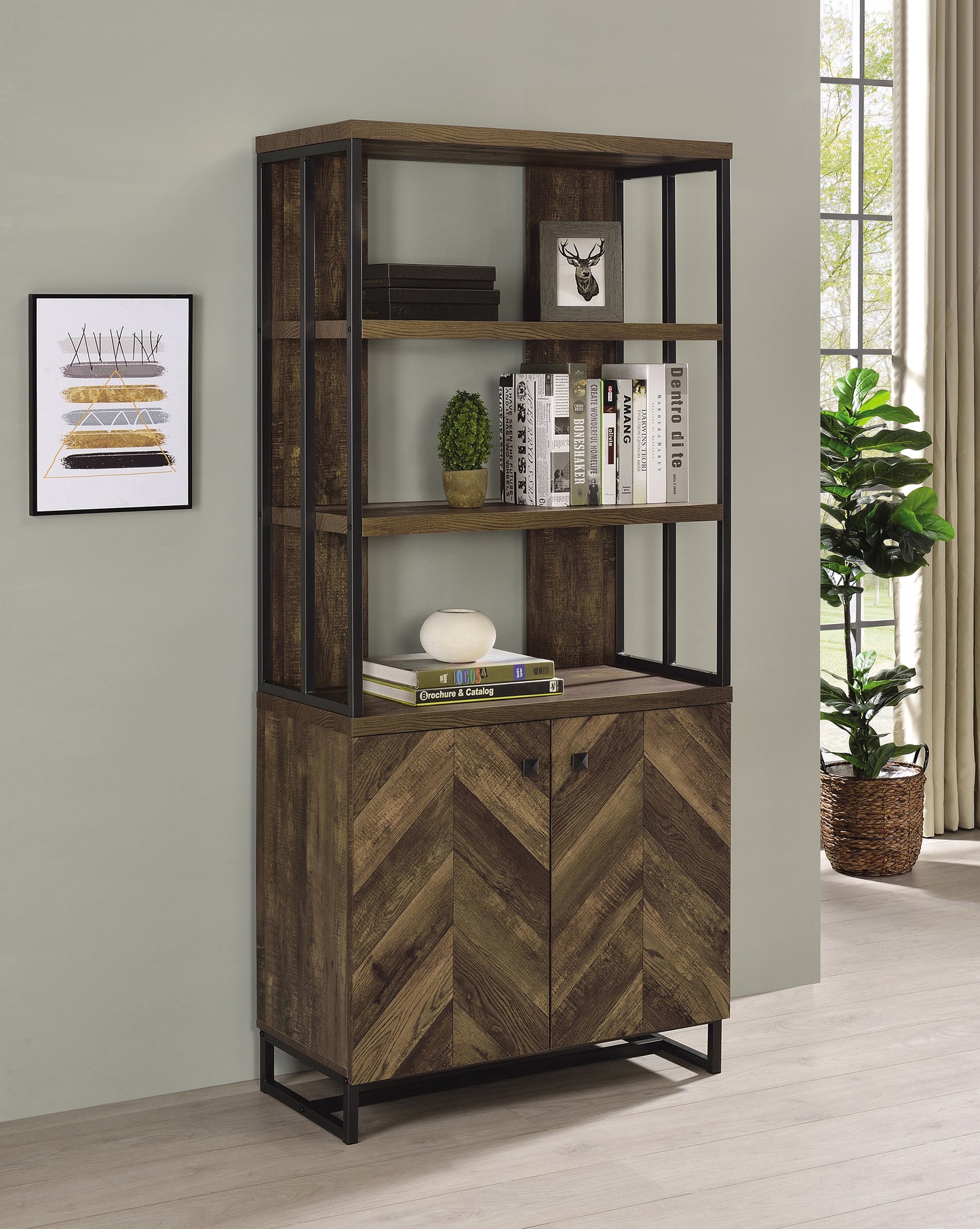 Millbrook 71-inch 2-door Storage Bookshelf Rustic Oak