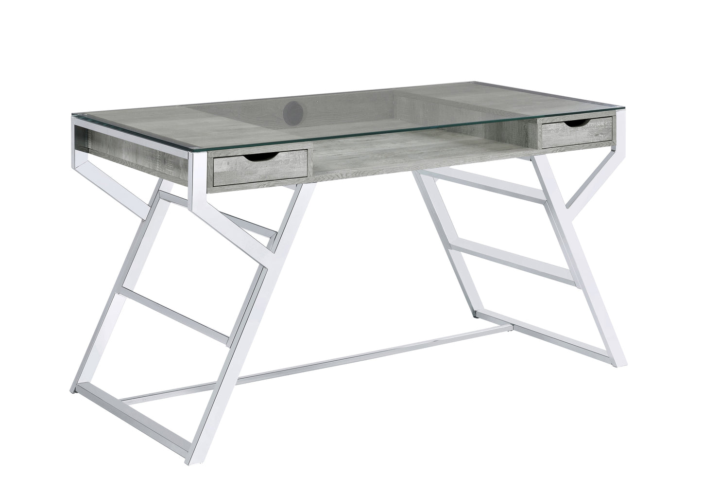 Emelle 56-inch Glass Top Writing Desk Grey Driftwood