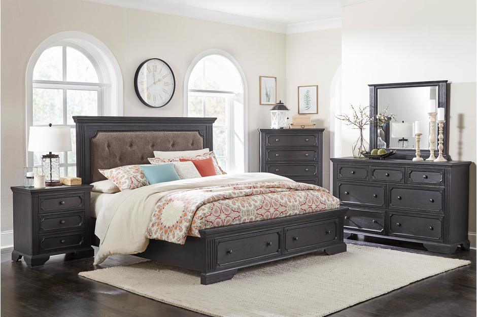 Homelegance - Bolingbrook 6 Piece Eastern King Platform With Storage Bedroom Set In Wire-Brushed Charcoal - 1647K-1Ek-6Set - ATL FURNITURE