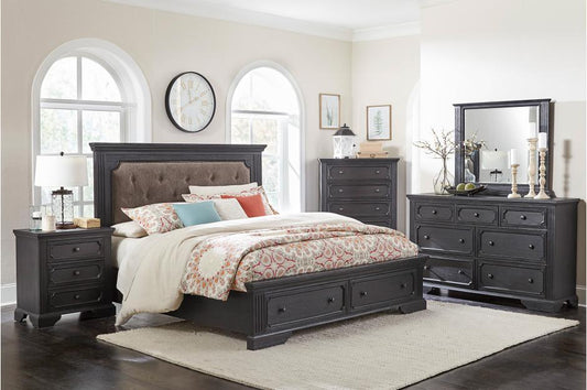 Homelegance - Bolingbrook 5 Piece Queen Platform With Storage Bedroom Set In Wire-Brushed Charcoal - 1647-1-5Set - ATL FURNITURE