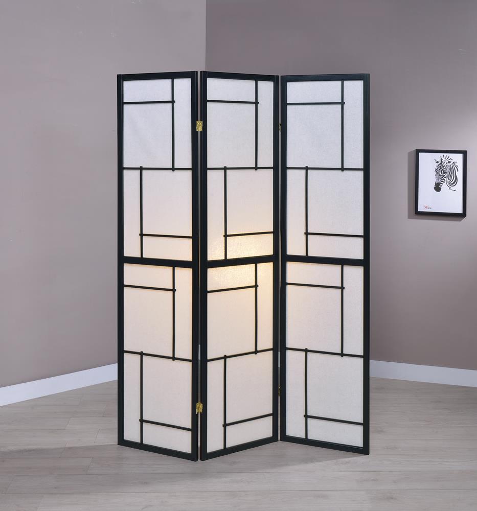 G900102 Contemporary Black Three-Panel Screen - ATL FURNITURE