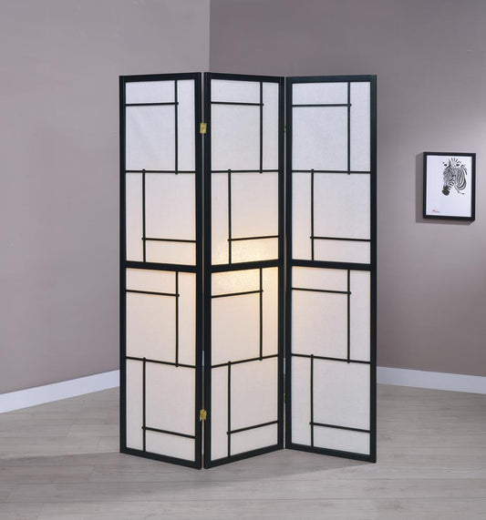 G900102 Contemporary Black Three-Panel Screen - ATL FURNITURE