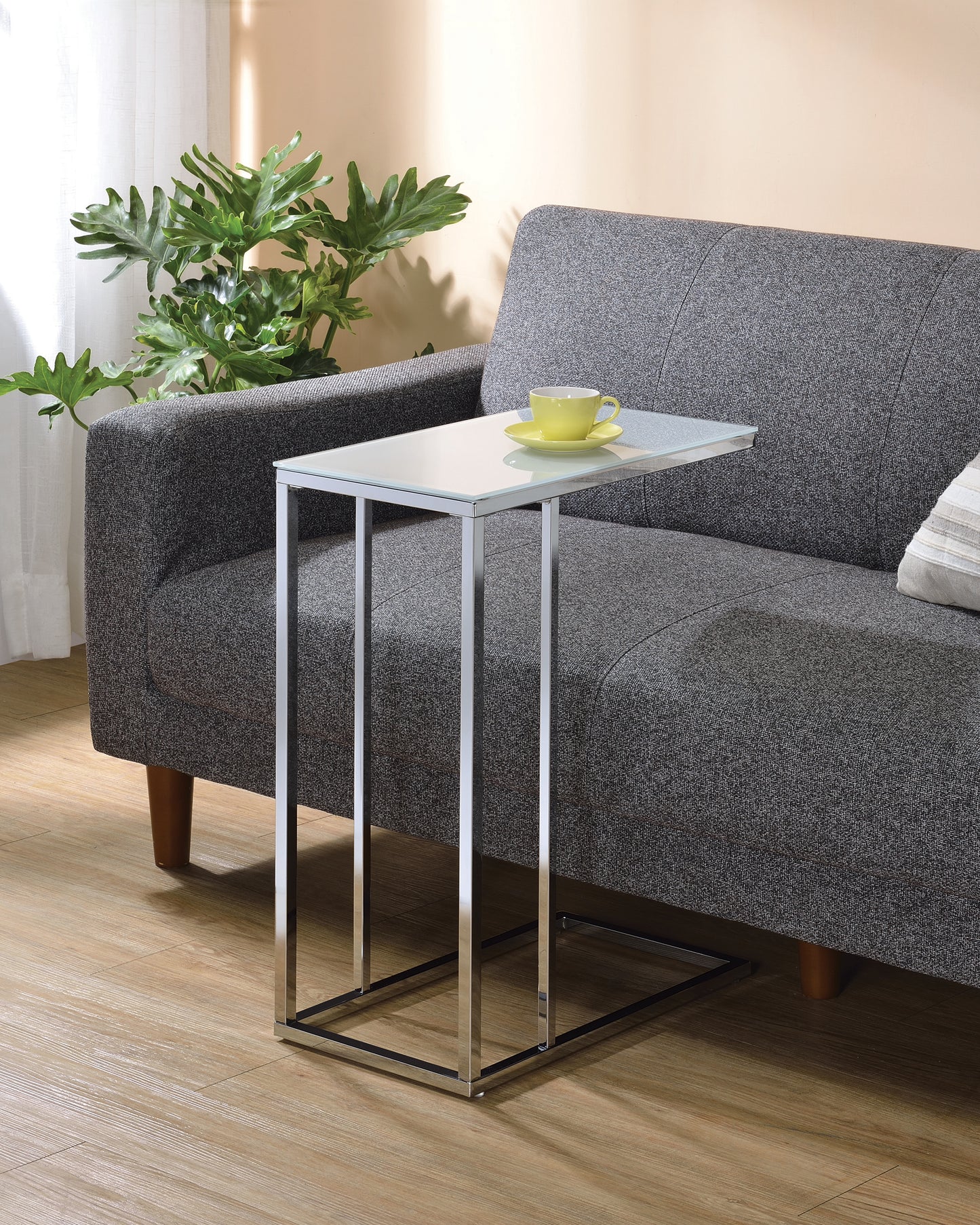 Stella Glass Top C-Shaped Sofa Side Table Chrome
