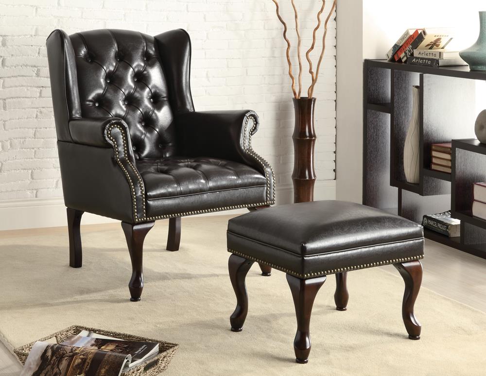 Traditional Espresso Accent Chair and Ottoman - ATL FURNITURE