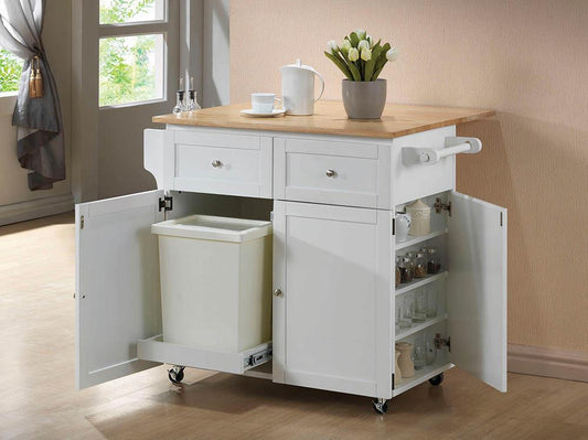 Transitional Natural Brown and White Kitchen Cart - ATL FURNITURE