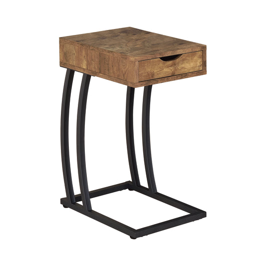 Troy 1-drawer C-Shaped Side Table Power Outlet Rustic Nutmeg