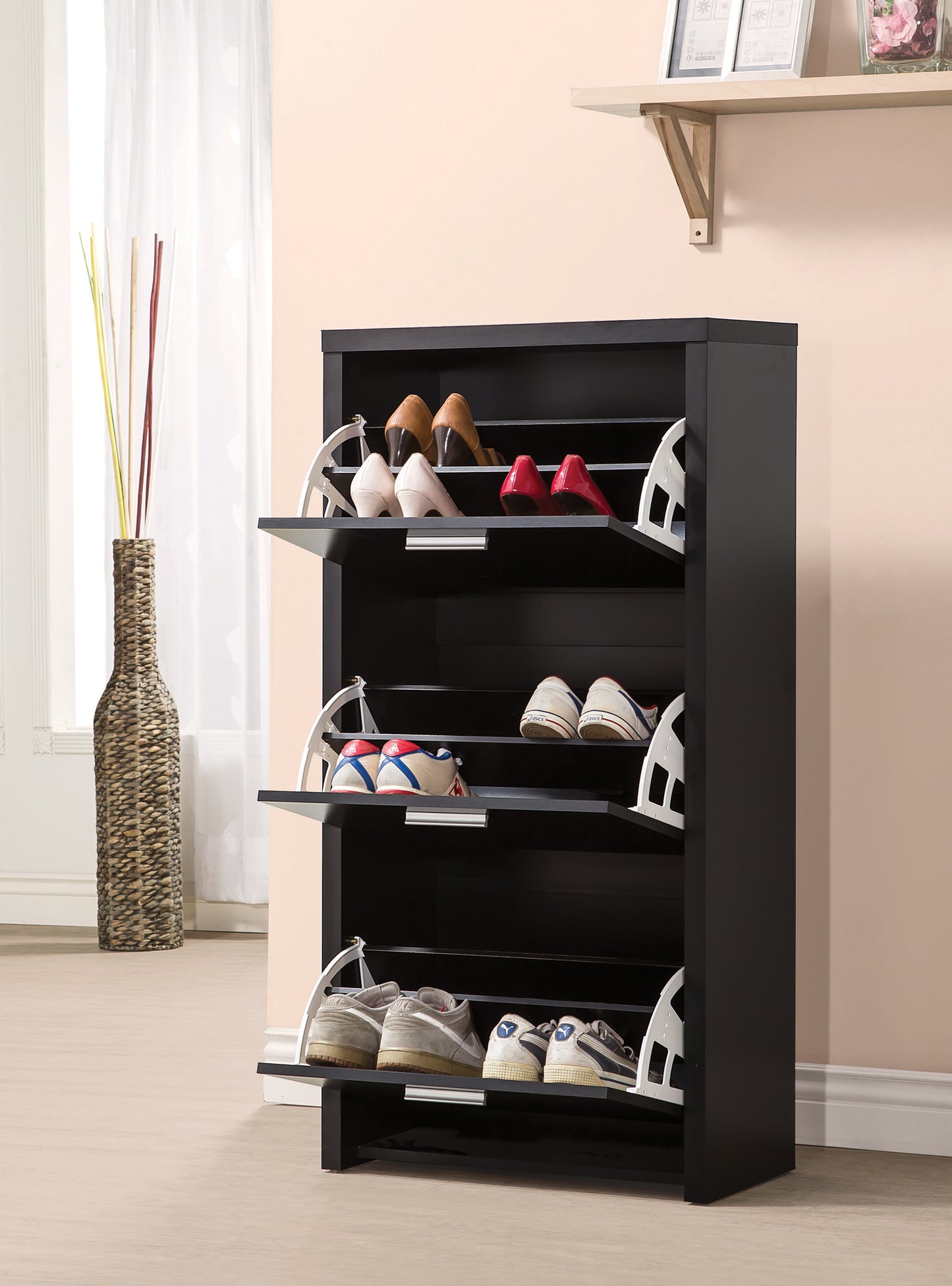 Vivian 3-drawer Engineered Wood Shoe Cabinet Black