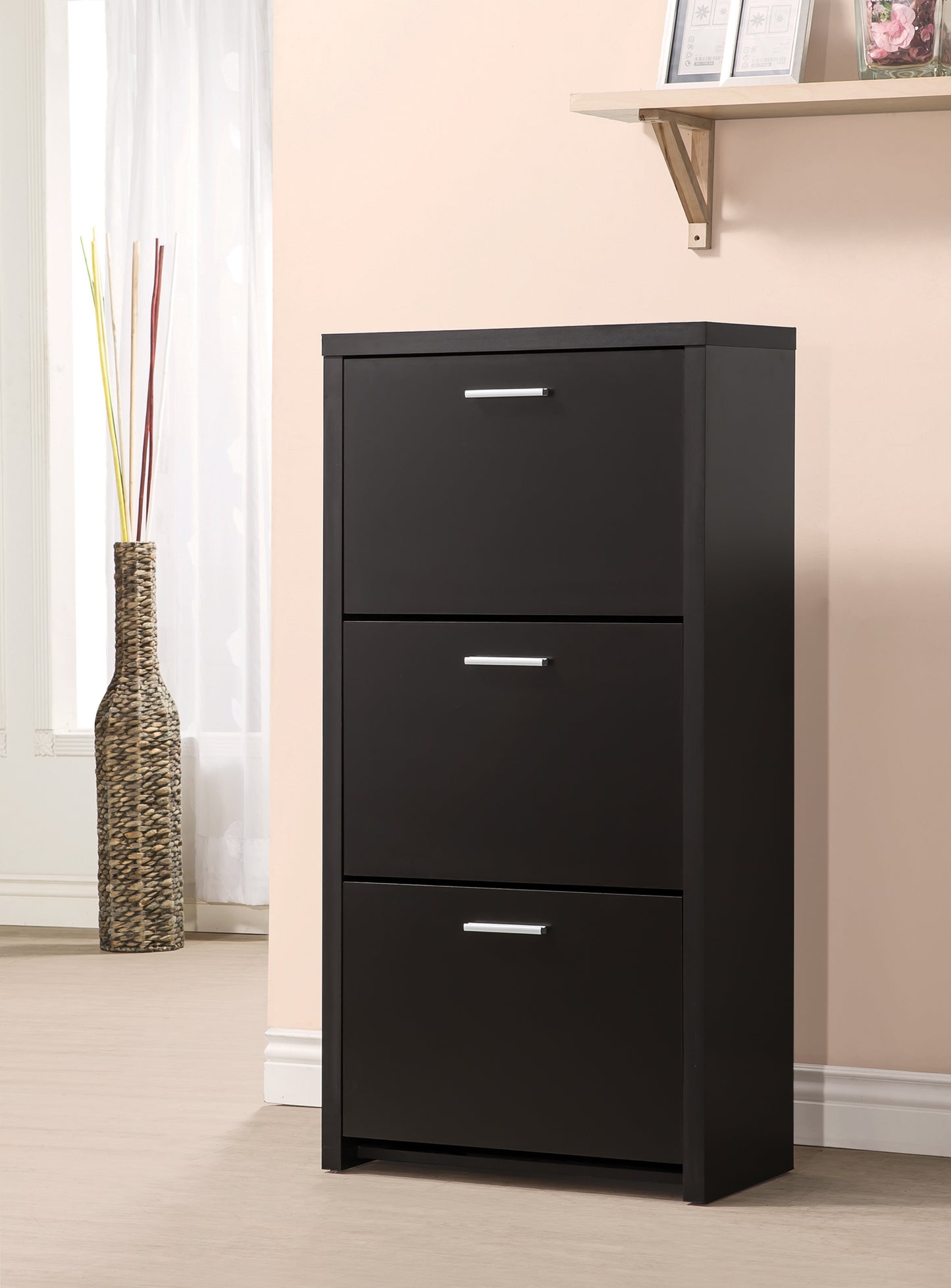 Vivian 3-drawer Engineered Wood Shoe Cabinet Black