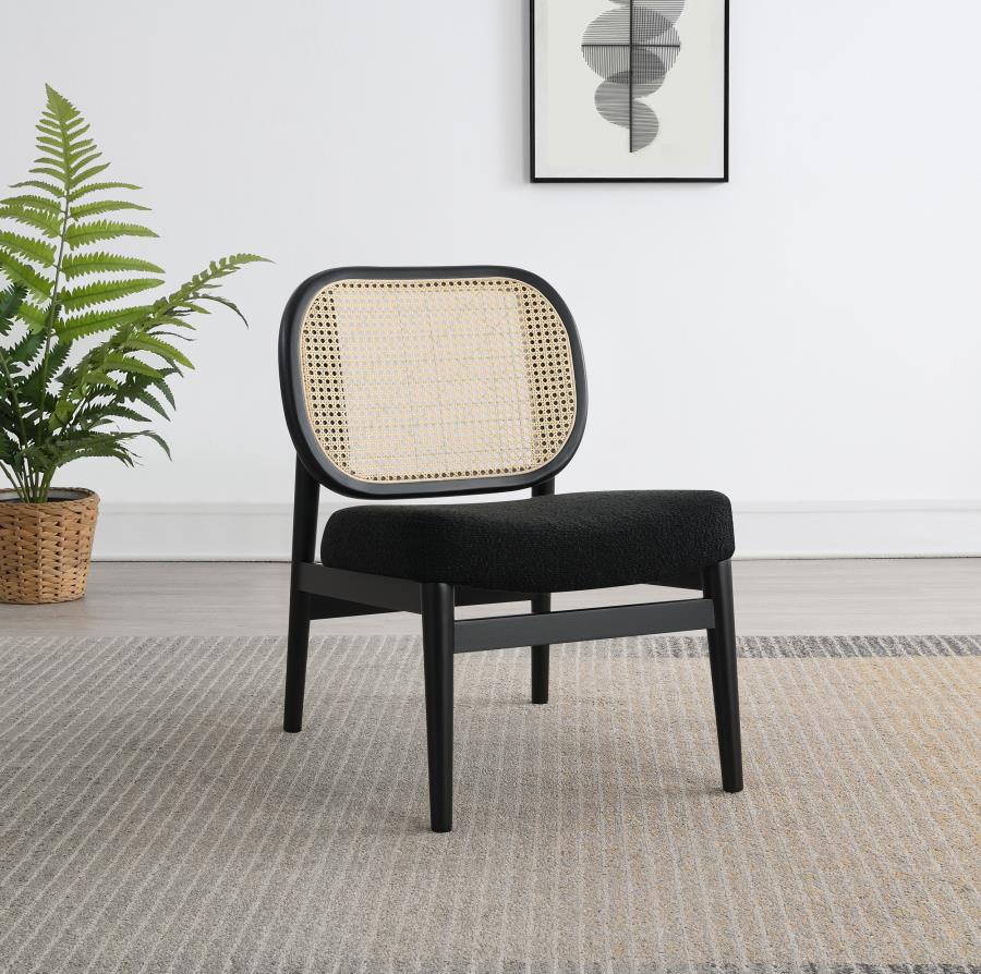 Rayo Rattan Cane Back Accent Chair With Padded Seat Black