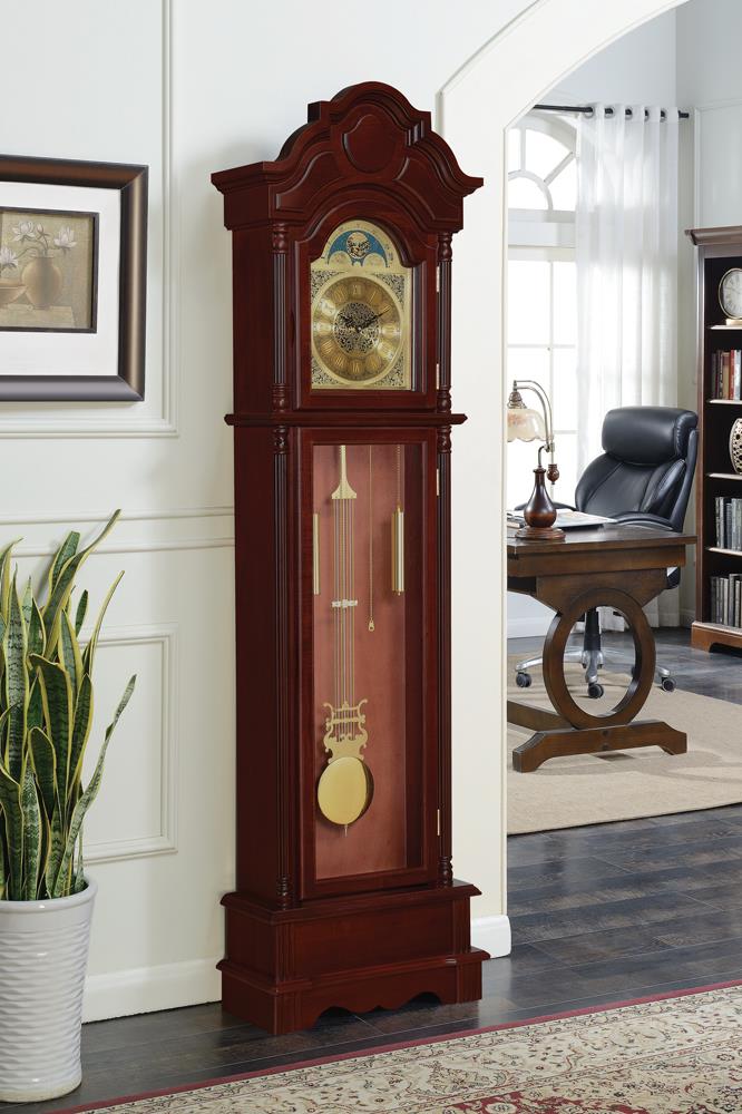 Traditional Brown Red Grandfather Clock - ATL FURNITURE