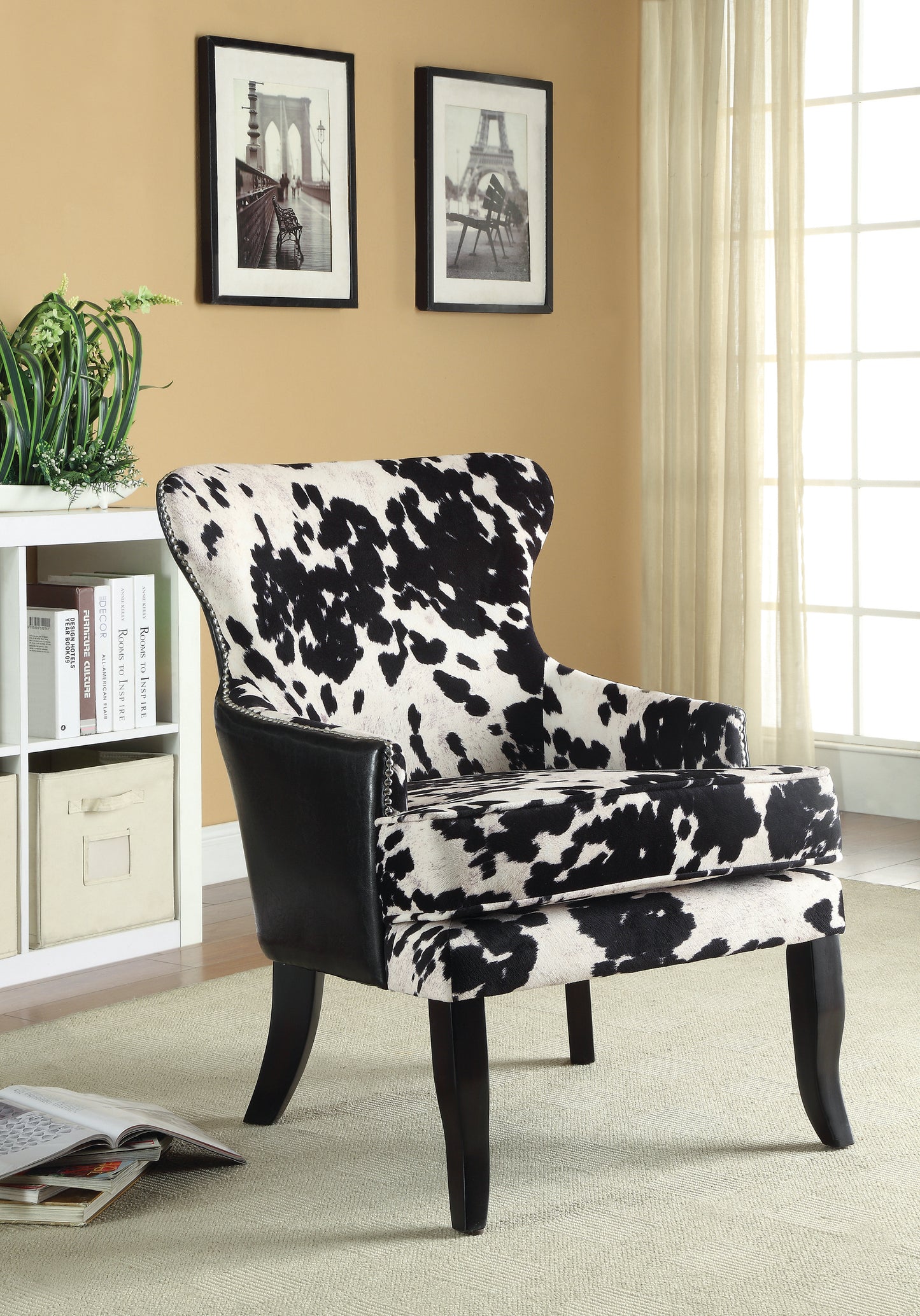 Trea Cowhide Print Upholstered Accent Chair Black and White