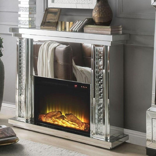 Acme Furniture Nysa Fireplace in Mirrored & Faux Crystals 90254 - ATL FURNITURE