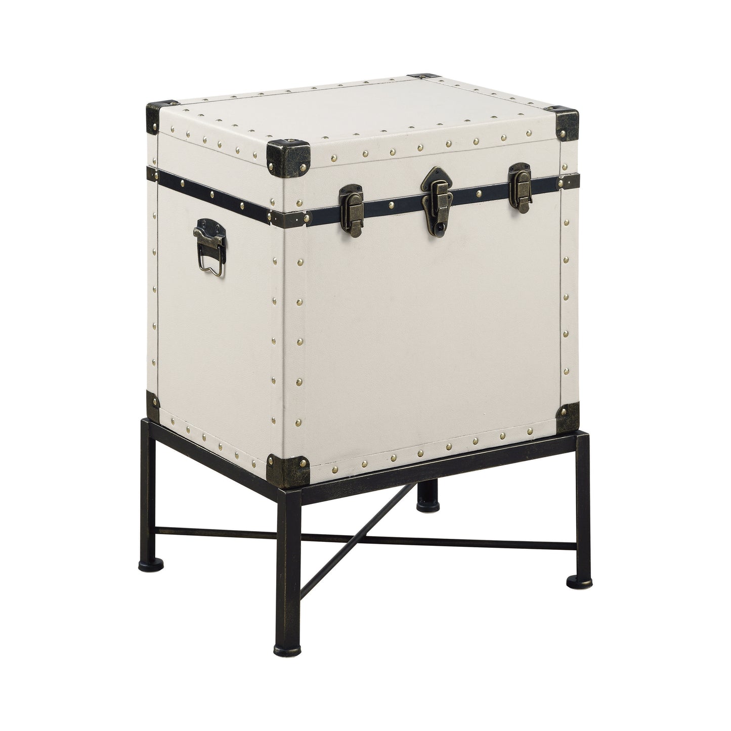 Nancy Upholstered Vintage Side Table Storage Trunk White