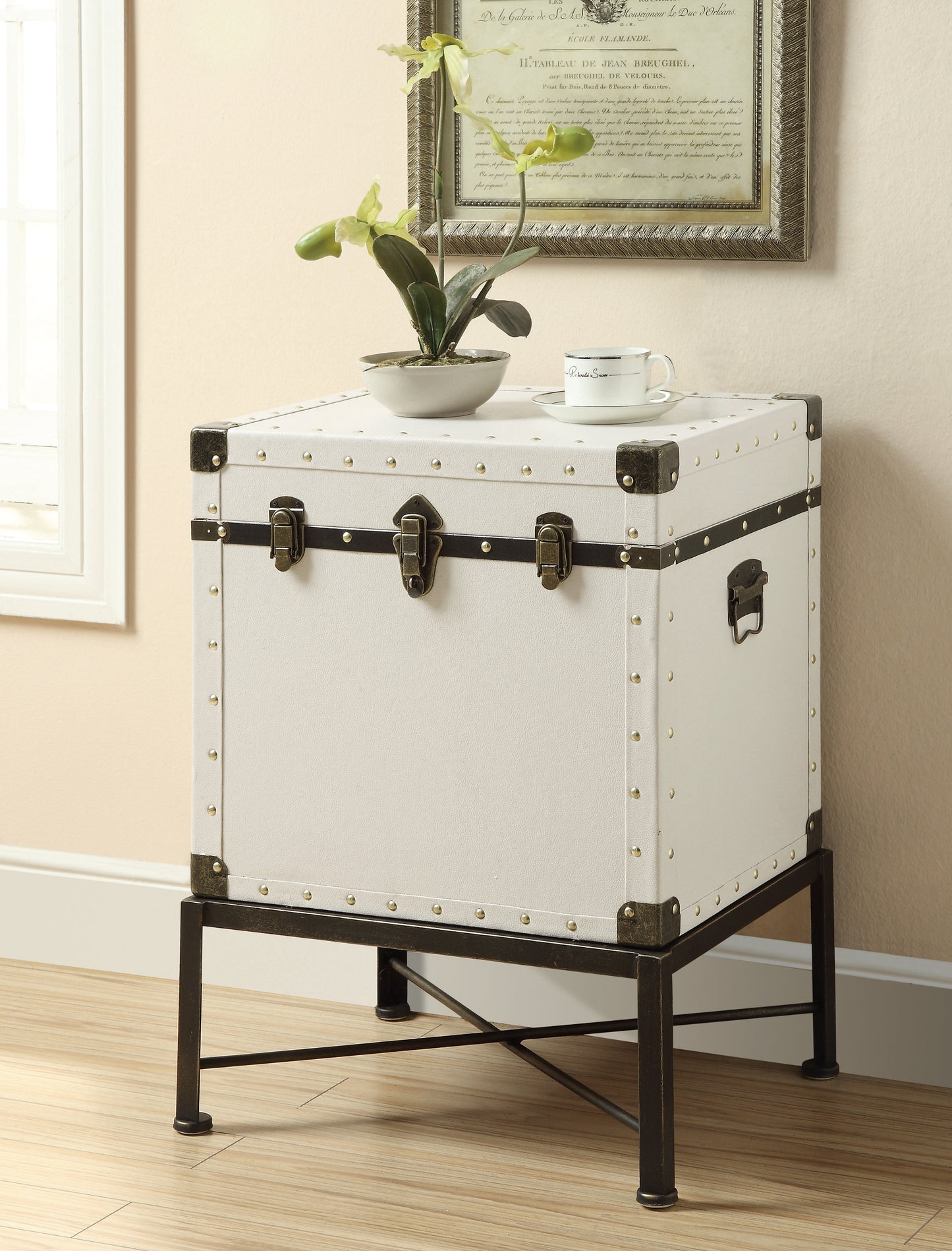 Nancy Upholstered Vintage Side Table Storage Trunk White