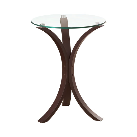 Edgar Round Glass Top Accent Side Table Cappuccino