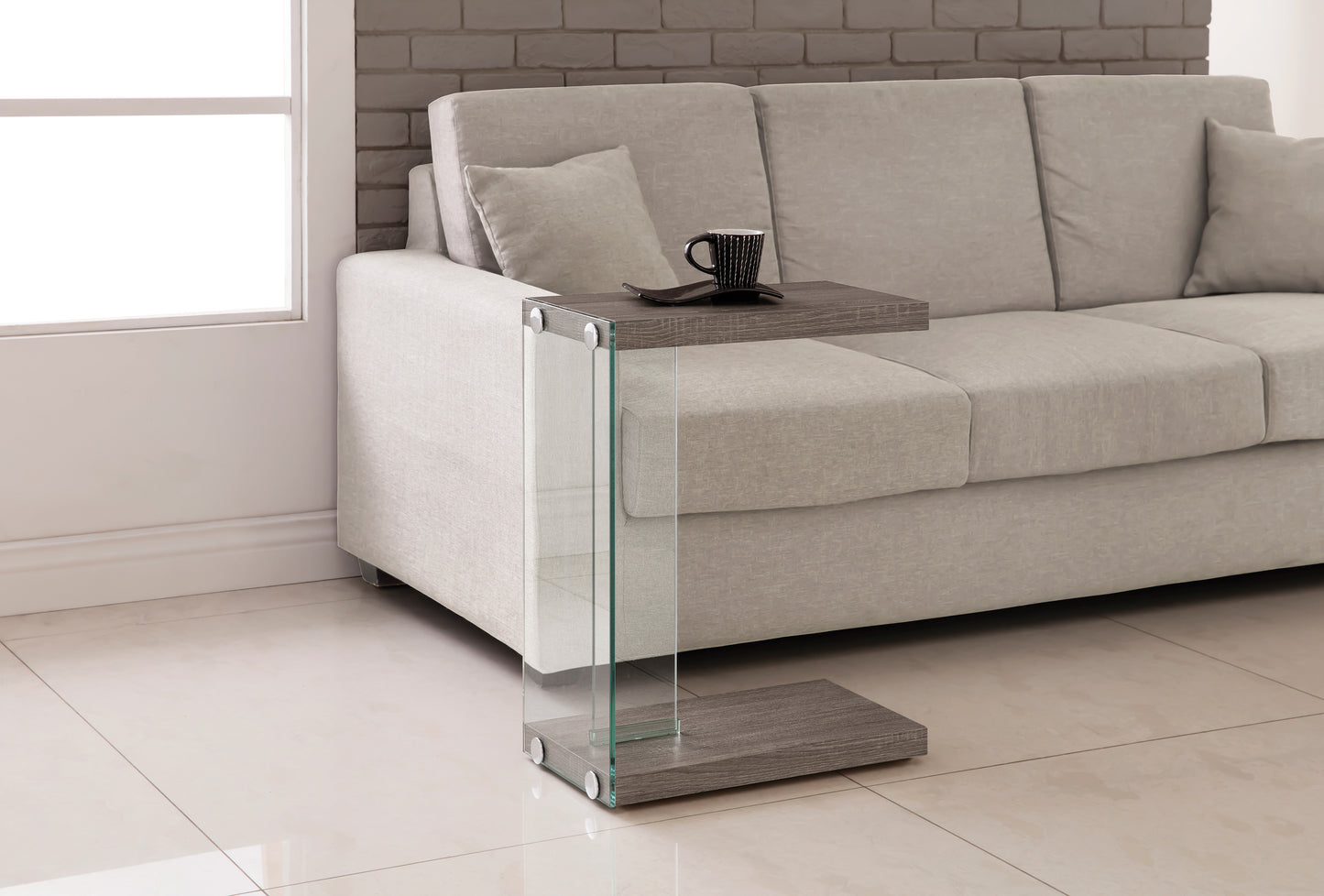 Colby Engineered Wood C-Shaped Side Table Weathered Grey
