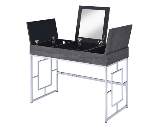 Saffron Black Oak & Chrome Vanity Desk - ATL FURNITURE