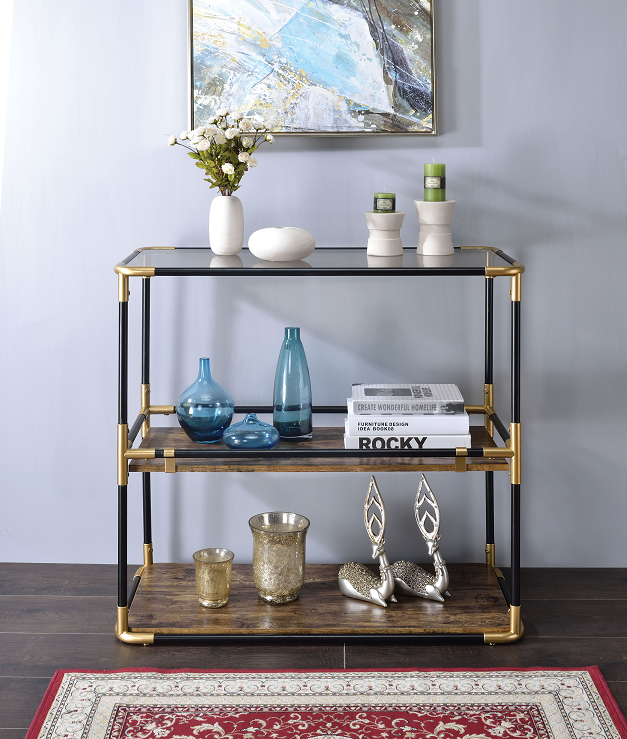 Heleris Black/Gold & Smoky Glass Console Table - ATL FURNITURE