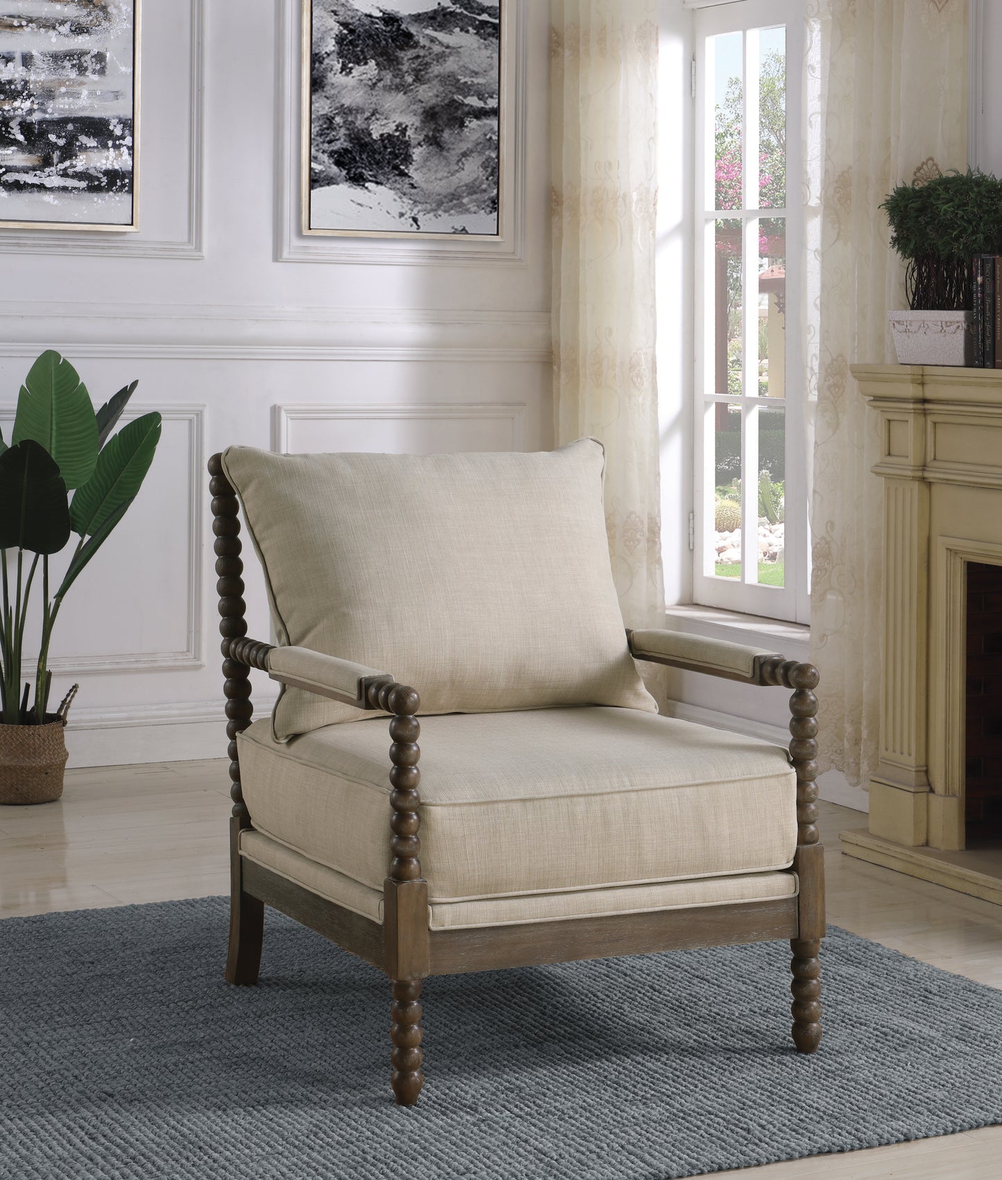Blanchett Upholstered Bobbin Accent Chair Beige and Natural