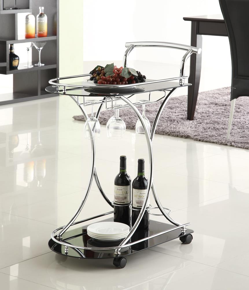 Chrome and Black Serving Cart - ATL FURNITURE