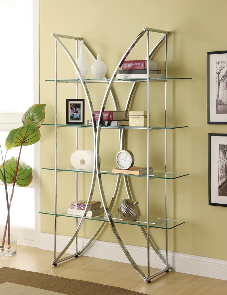 G910050 Contemporary Chrome and Glass Bookcase - ATL FURNITURE