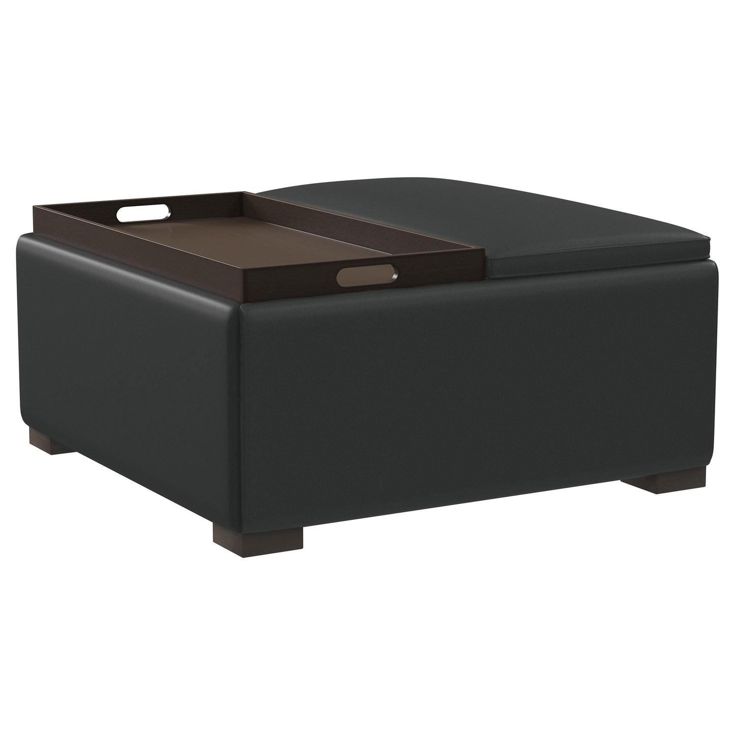 Paris Upholstered Storage Ottoman with Tray Black