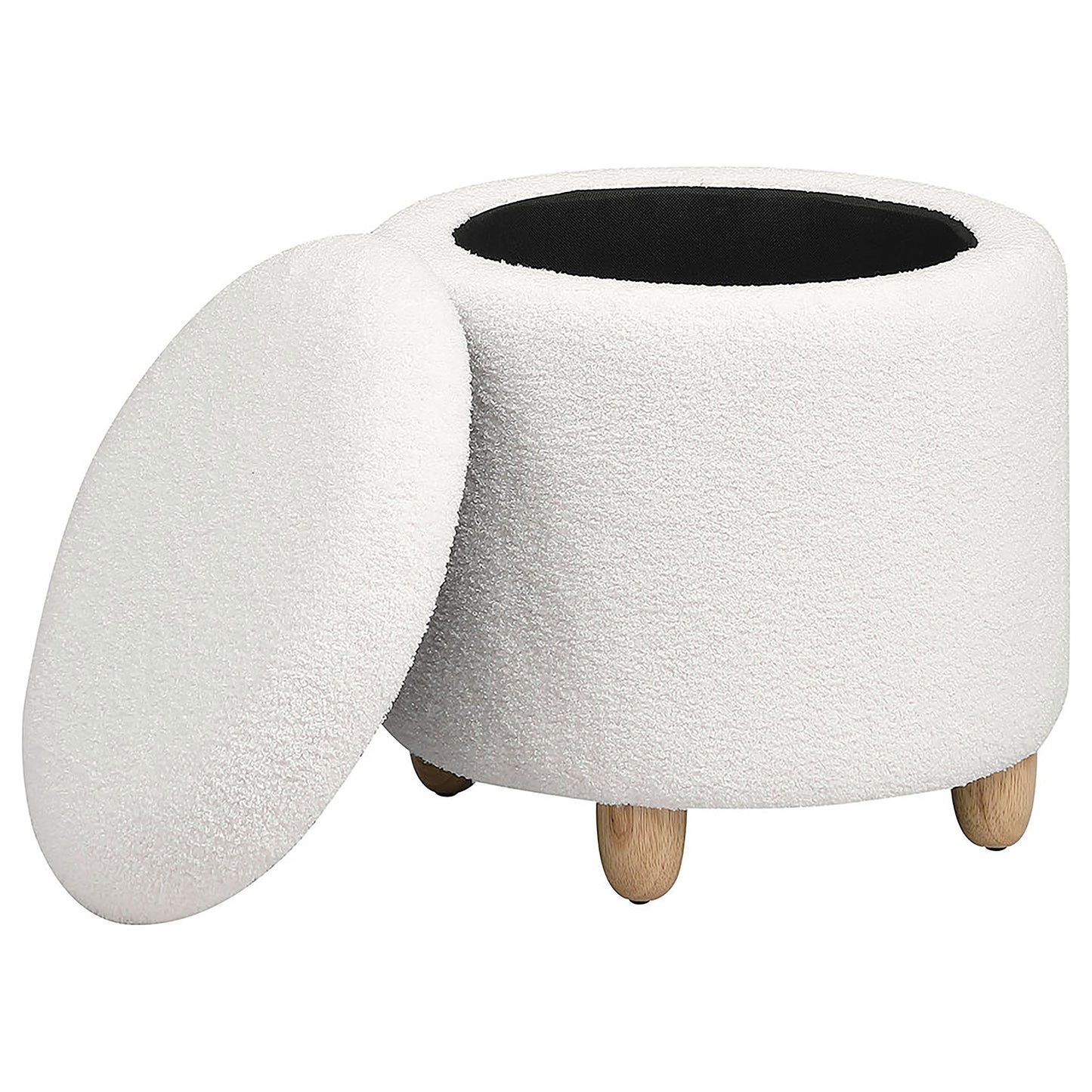 Valia Faux Sheepskin Upholstered Round Storage Ottoman Ivory