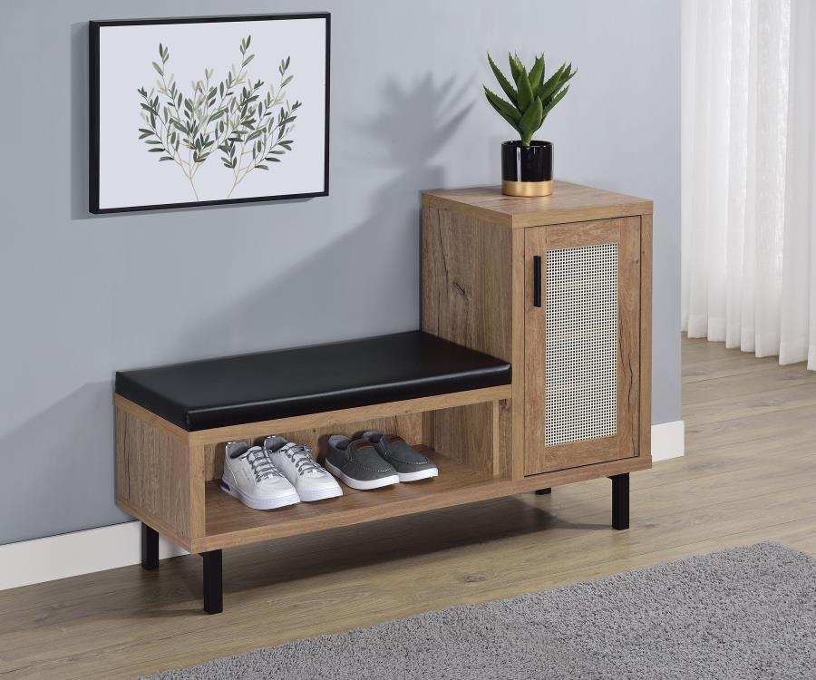 Teller 1-Door Entryway Shoe Storage Bench Natural Oak
