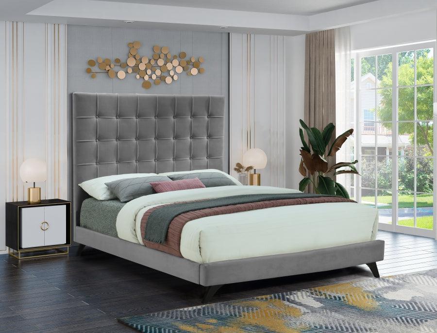 Elly Velvet Queen Bed In Grey - Ellygrey-Q - ATL FURNITURE