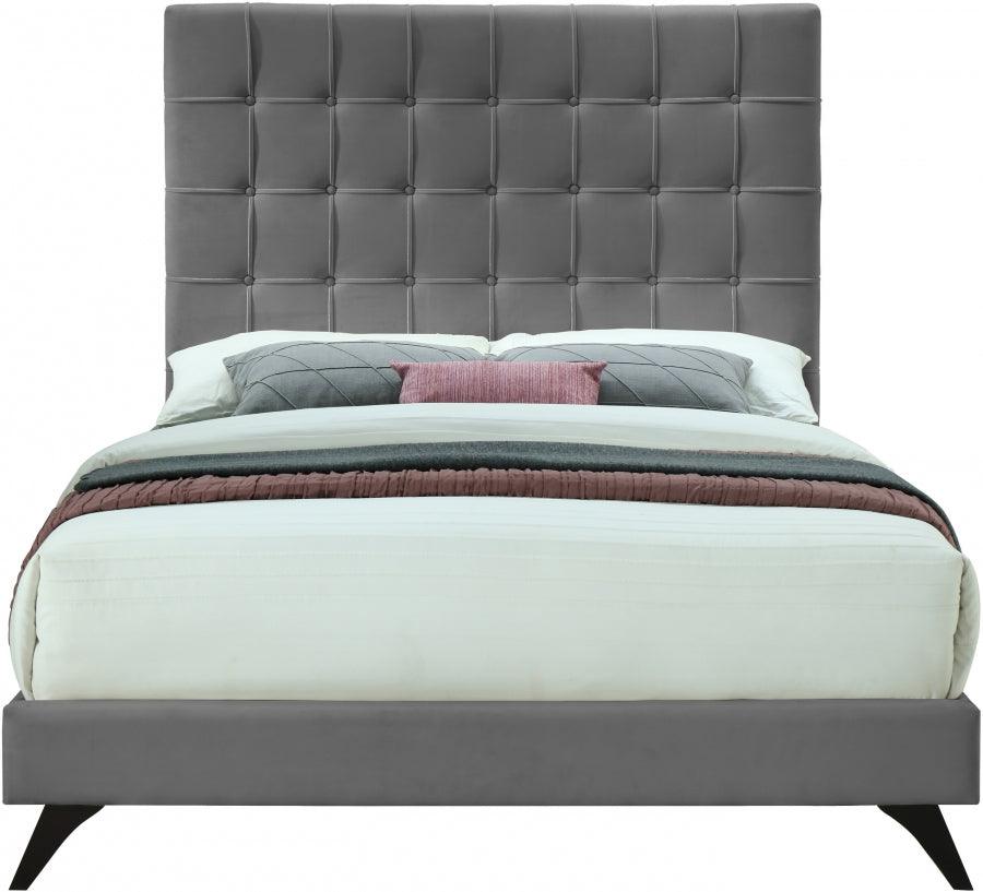 Elly Velvet Queen Bed In Grey - Ellygrey-Q - ATL FURNITURE