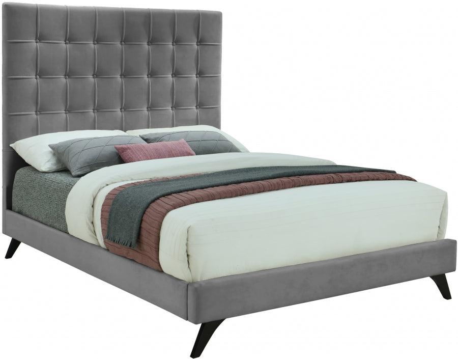 Elly Velvet King Bed In Grey - Ellygrey-K - ATL FURNITURE