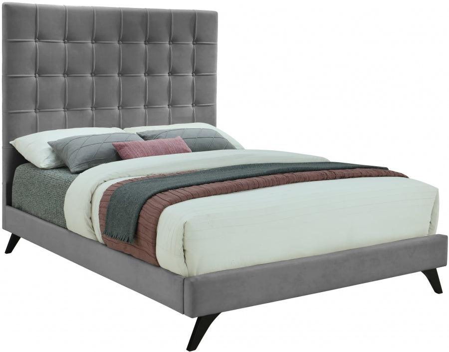 Elly Velvet Queen Bed In Grey - Ellygrey-Q - ATL FURNITURE