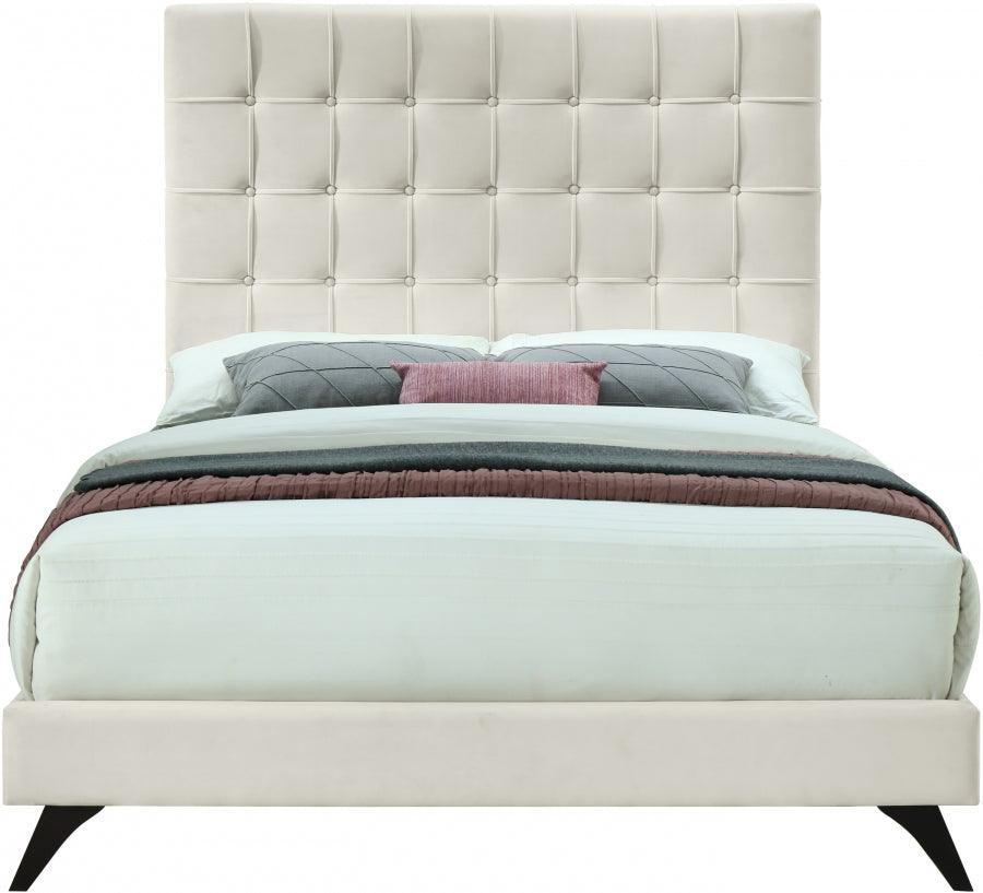 Elly Velvet King Bed In Cream - Ellycream-K - ATL FURNITURE