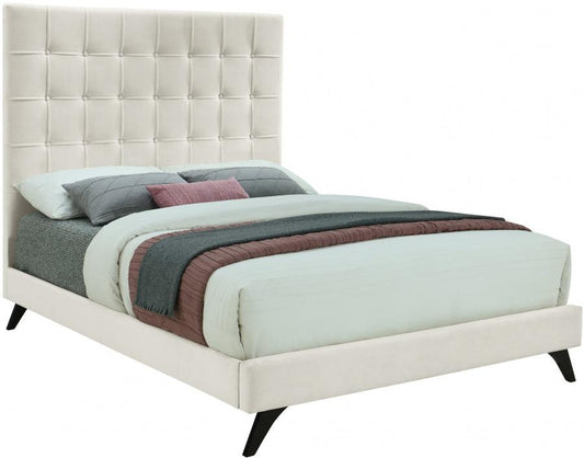 Elly Velvet King Bed In Cream - Ellycream-K - ATL FURNITURE