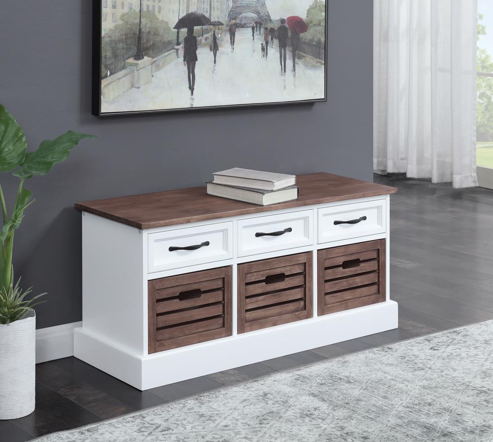 Weathered Brown and White Storage Bench - ATL FURNITURE