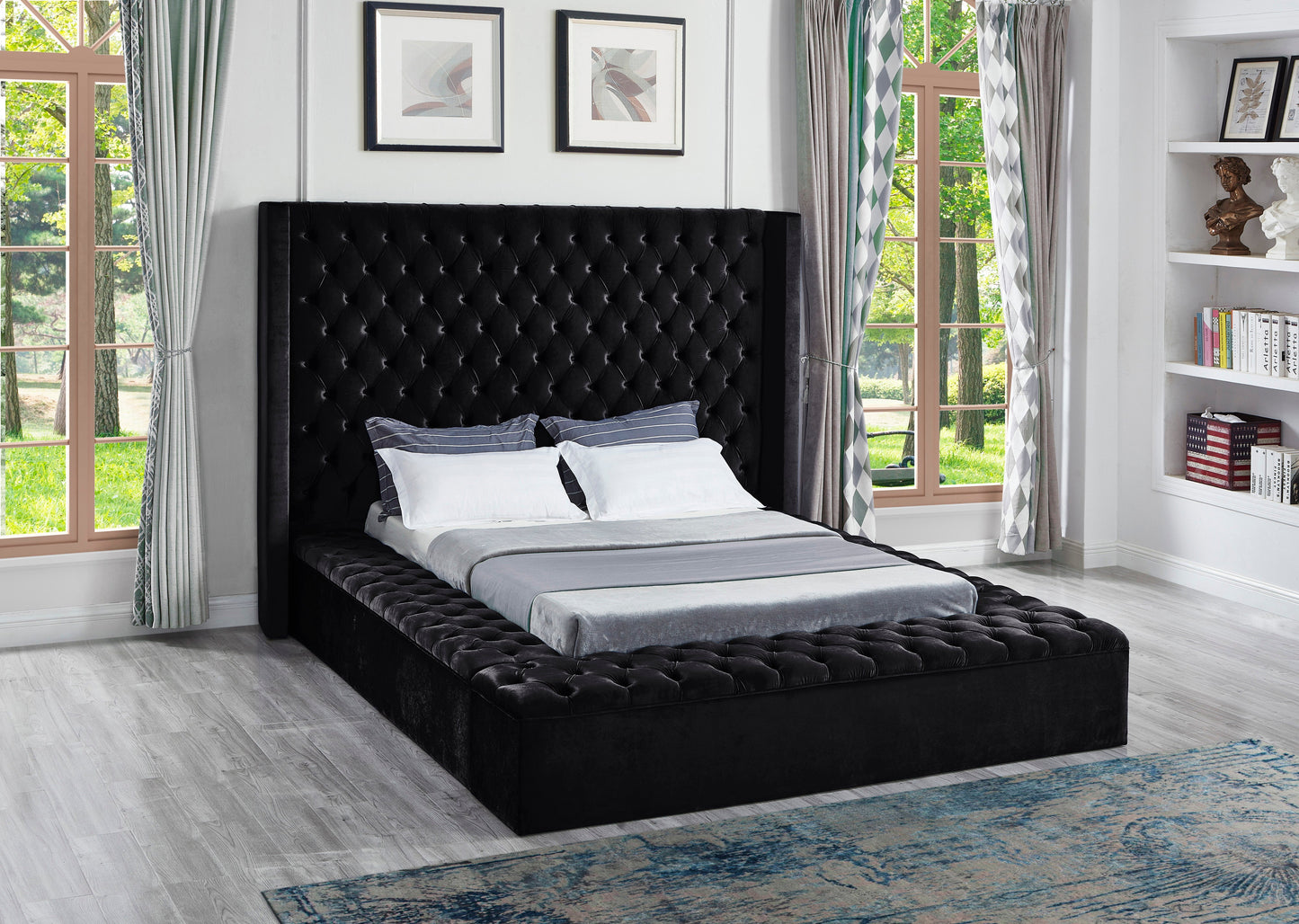 Black Upholstered Queen Bed w/Storage - ATL FURNITURE