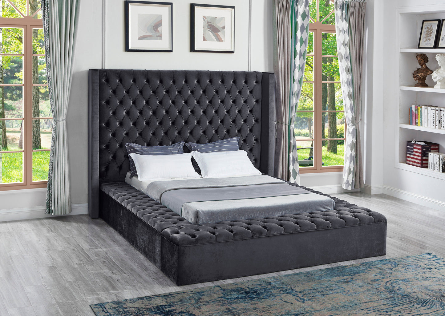 Gray Upholstered Queen Bed w/Storage - ATL FURNITURE