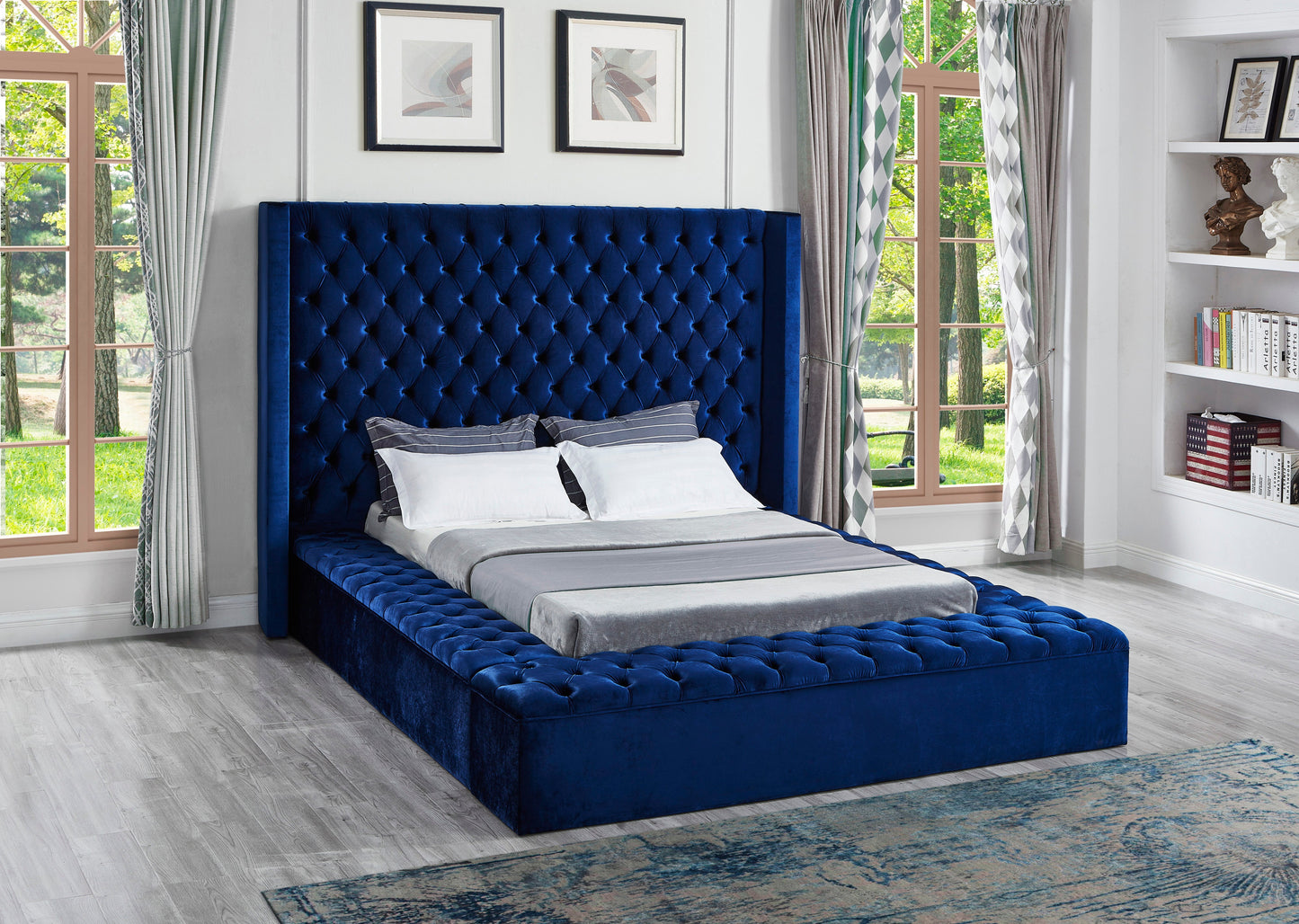 Blue Upholstered Queen Bed w/Storage - ATL FURNITURE