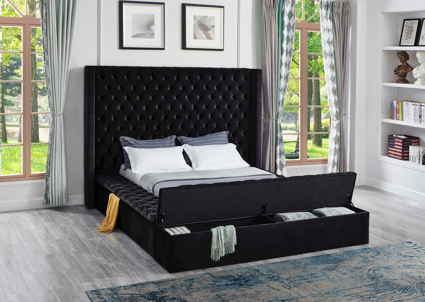 Black Upholstered Queen Bed w/Storage - ATL FURNITURE