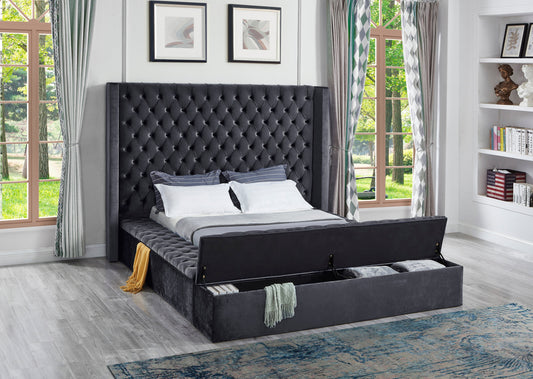 Gray Upholstered Queen Bed w/Storage - ATL FURNITURE