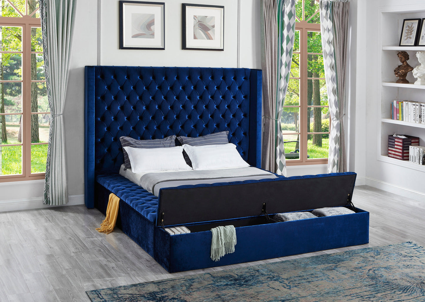 Blue Upholstered Queen Bed w/Storage - ATL FURNITURE