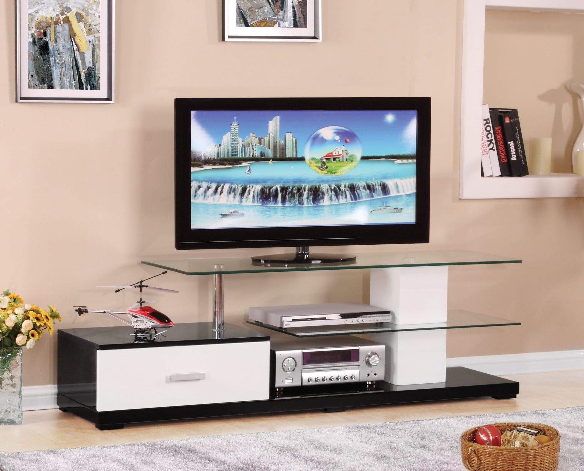 Ivana White & Black TV Stand - ATL FURNITURE