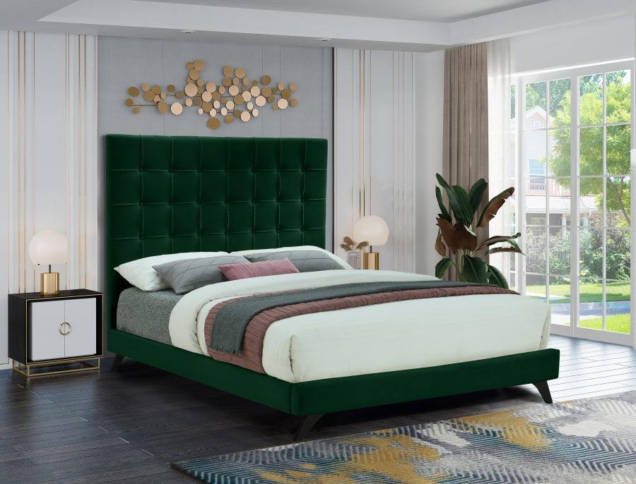 Elly Velvet Queen Bed In Green - Ellygreen-Q - ATL FURNITURE