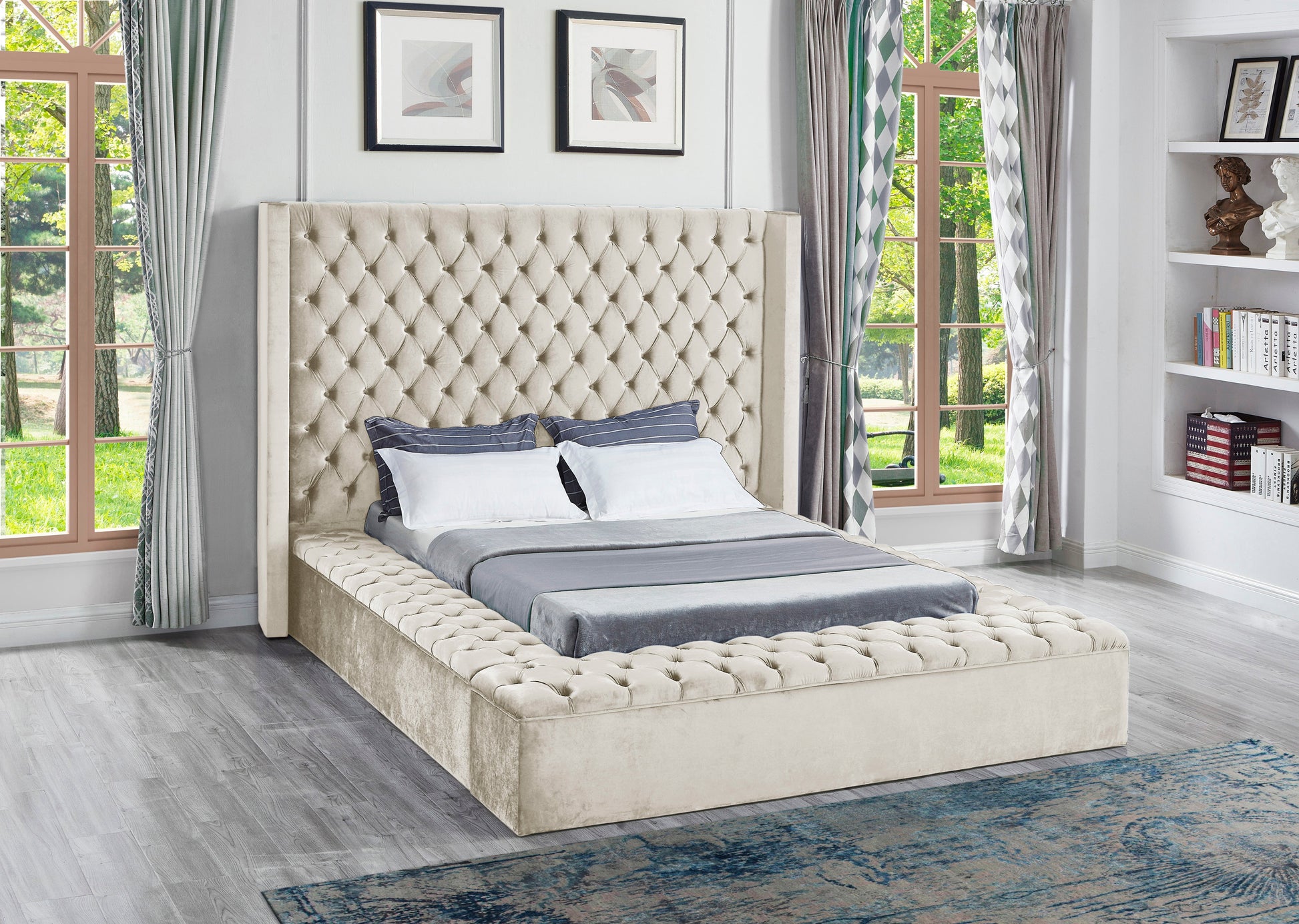 Beige Upholstered Queen Bed w/Storage - ATL FURNITURE