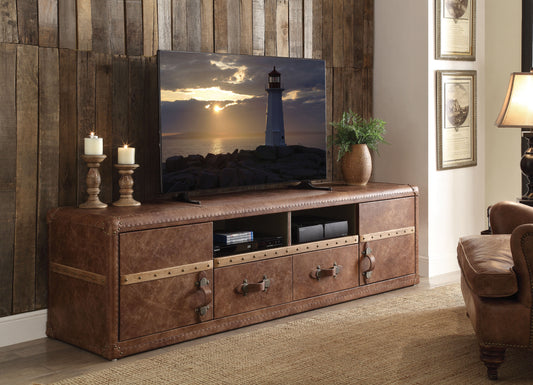 Aberdeen Retro Brown Top Grain Leather TV Stand - ATL FURNITURE