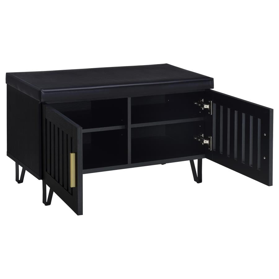 Brixton 2-Door Padded Entryway Shoe Storage Bench Black