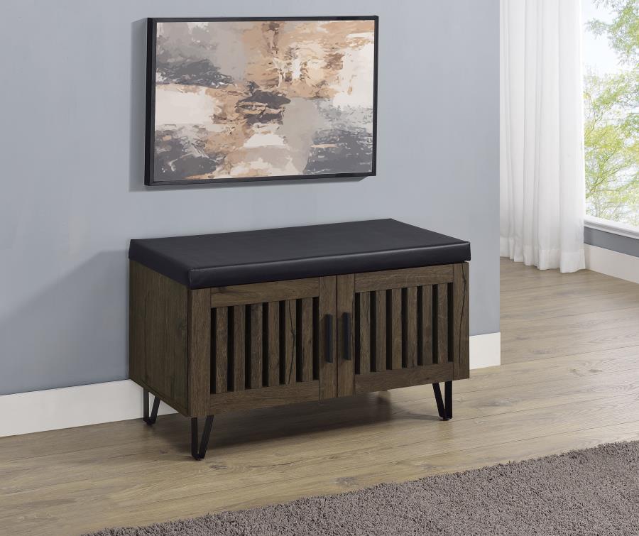 Brixton 2-Door Padded Entryway Shoe Storage Bench Smoked Oak