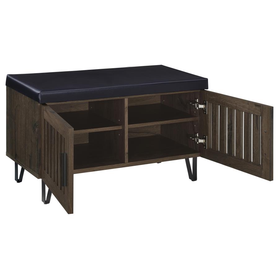 Brixton 2-Door Padded Entryway Shoe Storage Bench Smoked Oak