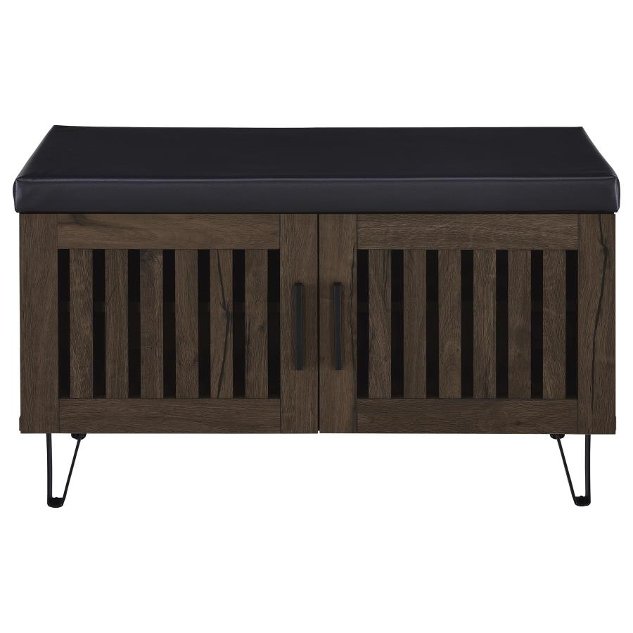 Brixton 2-Door Padded Entryway Shoe Storage Bench Smoked Oak
